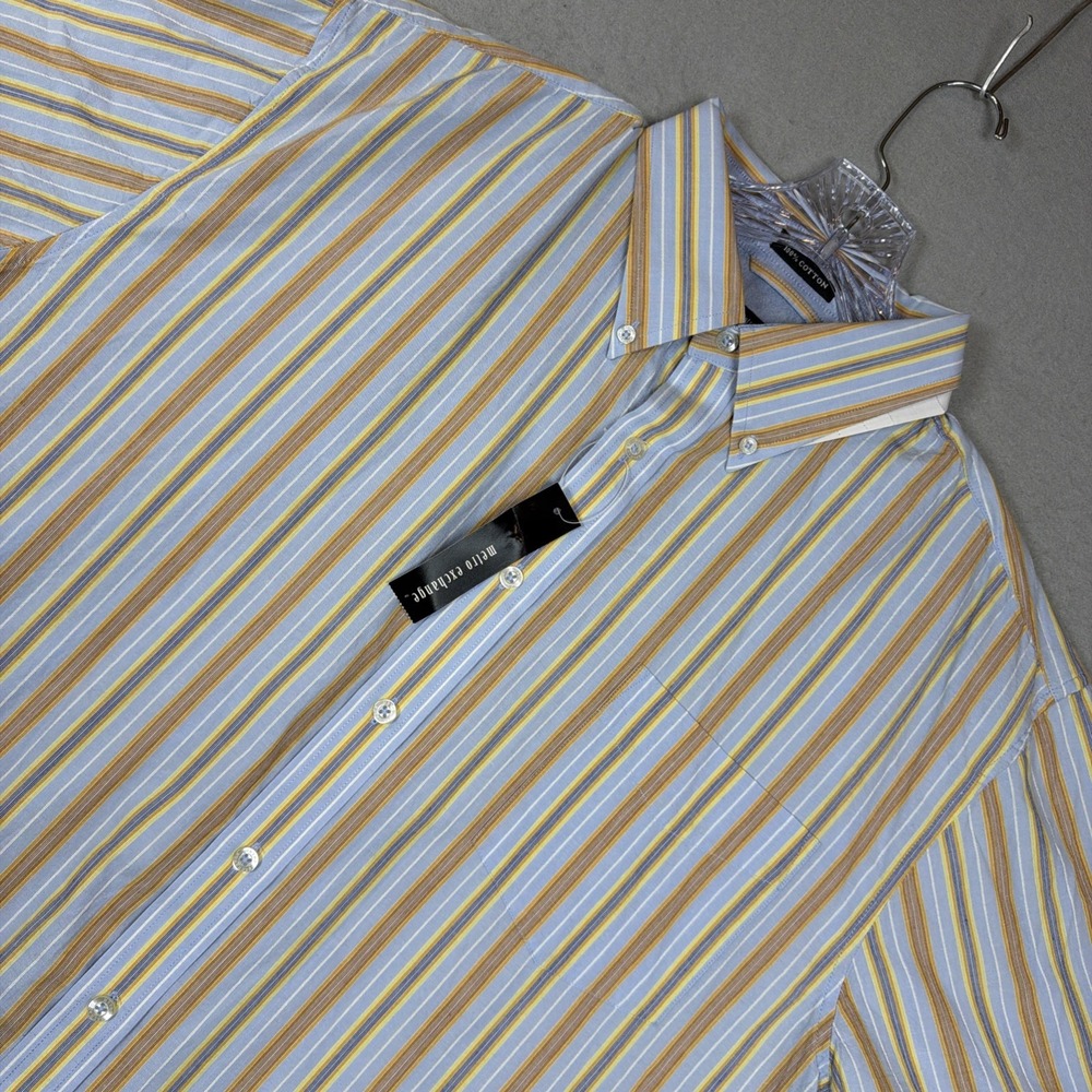 Metro Exchange Blue Striped Short Sleeve Button Shirt Men's Size XL NWT